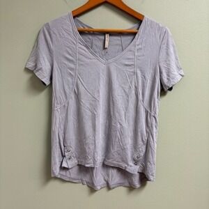 XCVI Womens Shirt Top Size S Gray Casual Comfort Soft Cotton Snap Workout *flaw